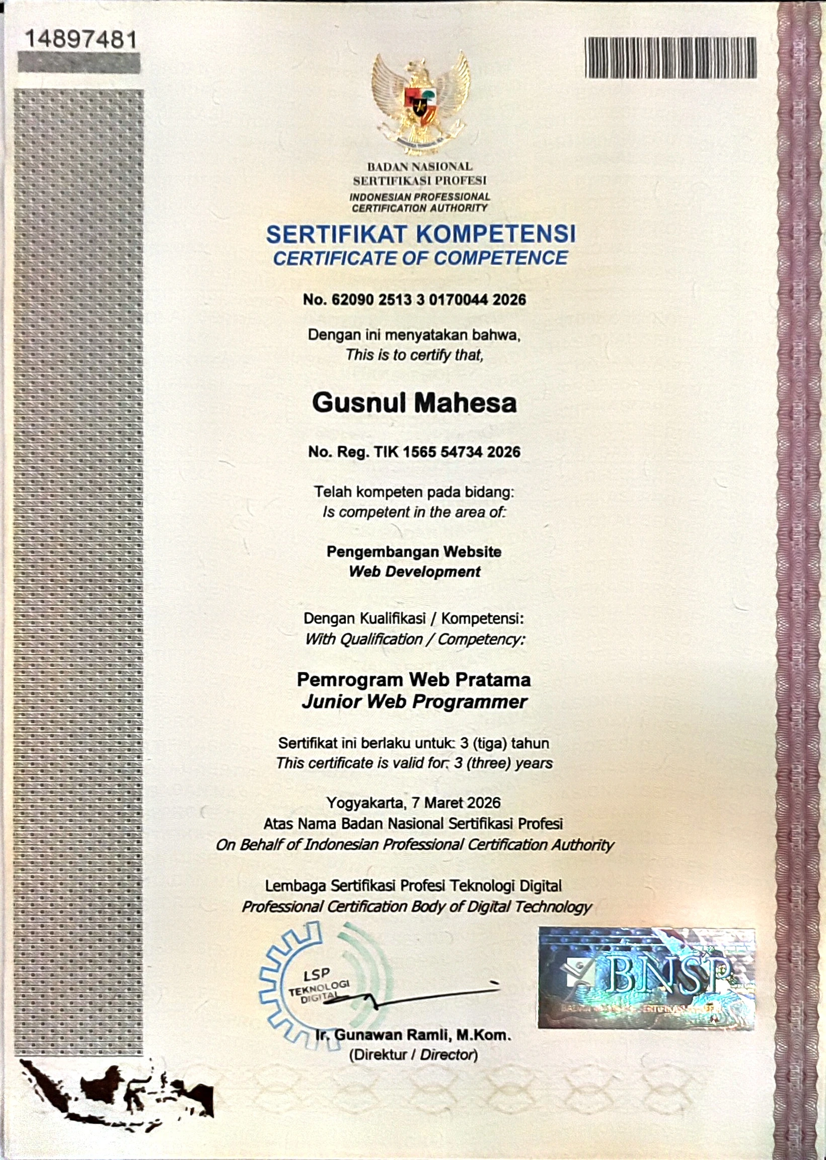 Junior Web Programmer credential